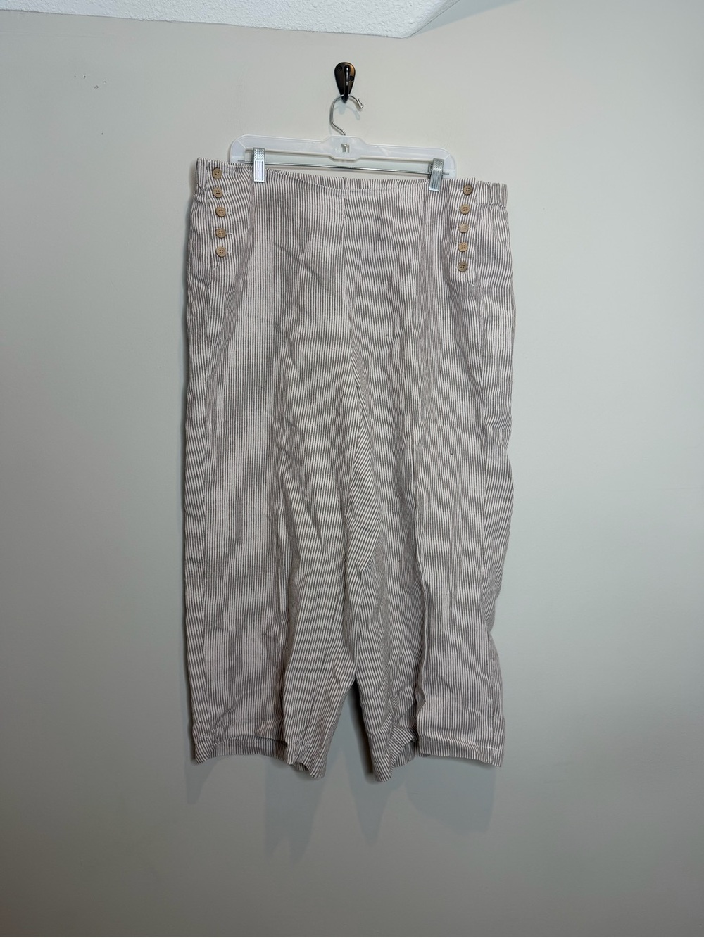 J Jill Love Linen Pants Womens 2X Wide Leg Crop Stripe Coastal Boho Plus